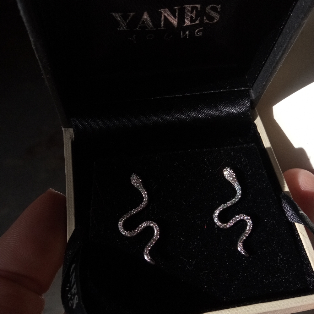 Elegant Silver Plated Cubic Zirconia Snake Earrings - Picture 12 of 14